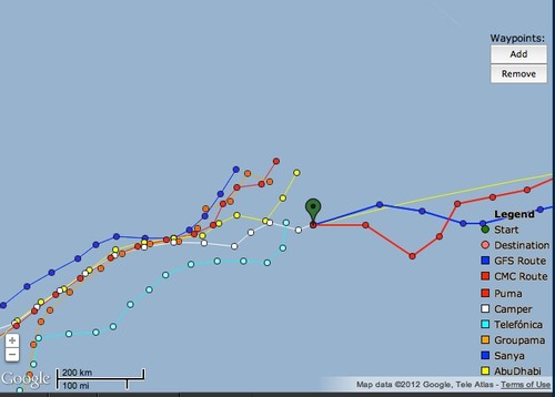 Camper routing almost straight ahead for Lisbon - Volvo Ocean Race, Leg 7 - May 25, 2012 at 1300hrs UTC © PredictWind.com www.predictwind.com